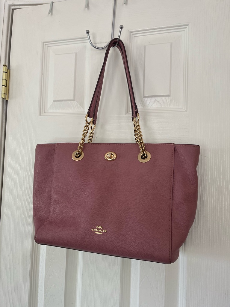 Coach Pebbled Leather Tote In Mauve W/Gold Hardware With Cert. Of Authenticity